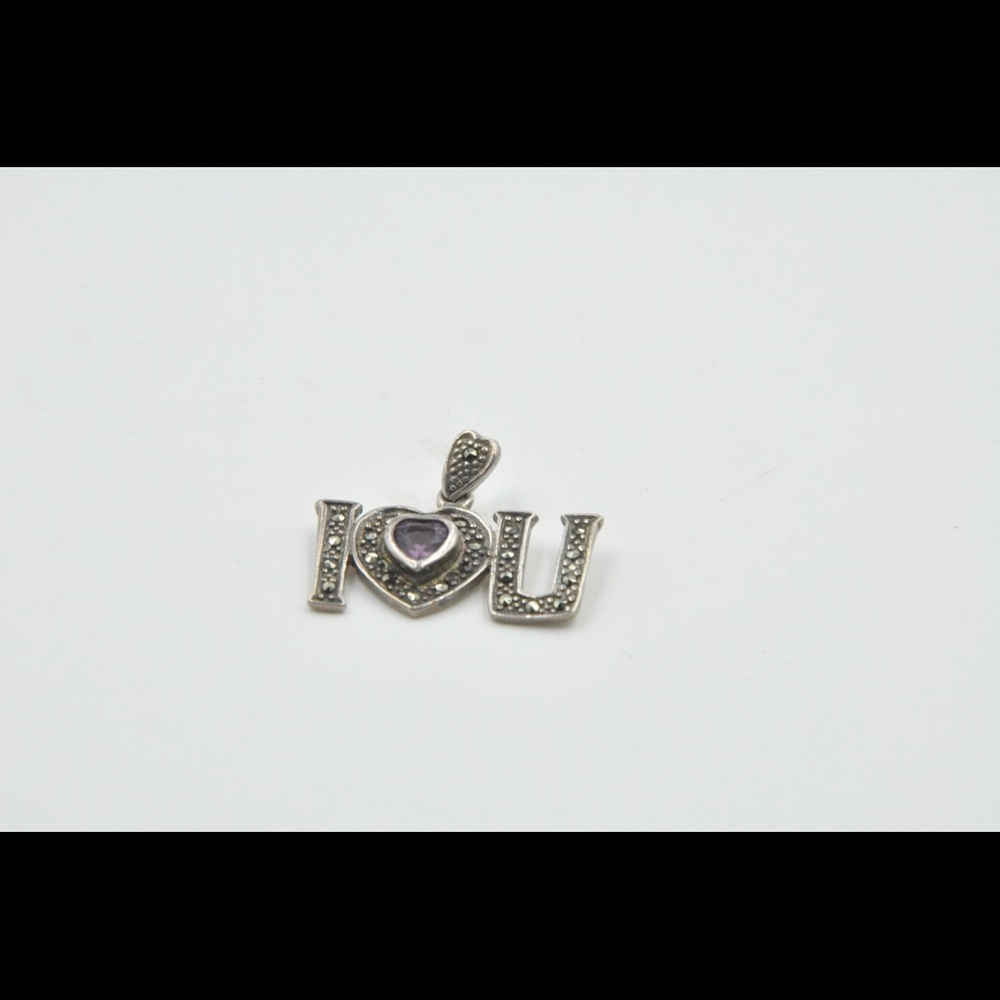 Sterling, Marcasite & Amethyst I love you pendant